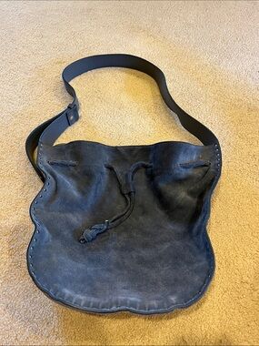 Rebecca Minkoff Slate Blue Suede Drawstring Shoulder Bag
